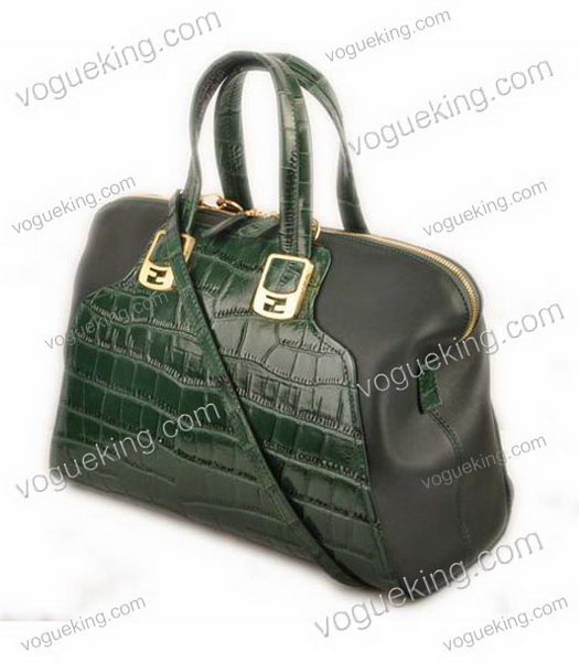 Fendi Green Croc Leather With Ferrari Leather Tote Bag-1
