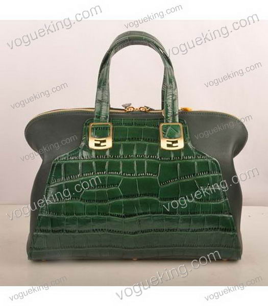 Fendi Green Croc Leather With Ferrari Leather Tote Bag-2