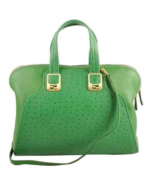 Fendi Green Ostrich Veins Leather Tote Bag