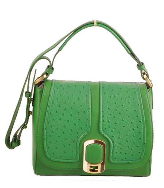 Fendi Green Ostrich Veins Leather With Ferrari Leather Messenger Tote Bag
