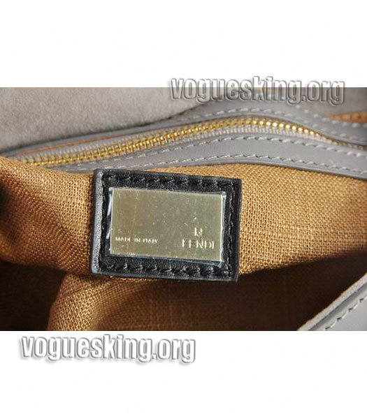 Fendi Grey Studded Veins Leather Shoulder Bag-6