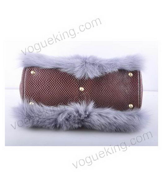 Fendi Grey Wool With Coffee Snake Veins Leather Shoulder Bag-3