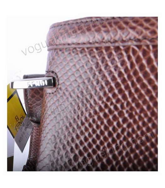 Fendi Grey Wool With Coffee Snake Veins Leather Shoulder Bag-5