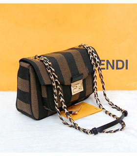 Fendi Iconic Be Baguette Small Bag Stripe Fabric With Black Leather