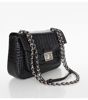 Fendi Iconic Be Baguette Small Bag With Black Croc Veins Leather