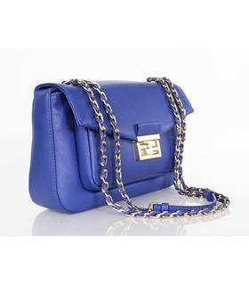 Fendi Iconic Be Baguette Small Bag With Blue Original Lambskin Leather