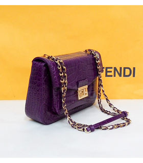 Fendi Iconic Be Baguette Small Bag With Purple Croc Veins Leather