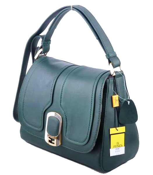 Fendi Jade Green Ferrari Leather Messenger Tote Bag