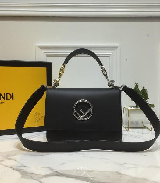 Fendi Kan I F Logo Black Calfskin Leather Top Handle Shoulder Bag