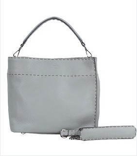 Fendi Khaki Litchi Pattern Original Leather Small Tote Shoulder Bag