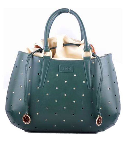 Fendi Large Army Green Perforate Leather Tote Bag