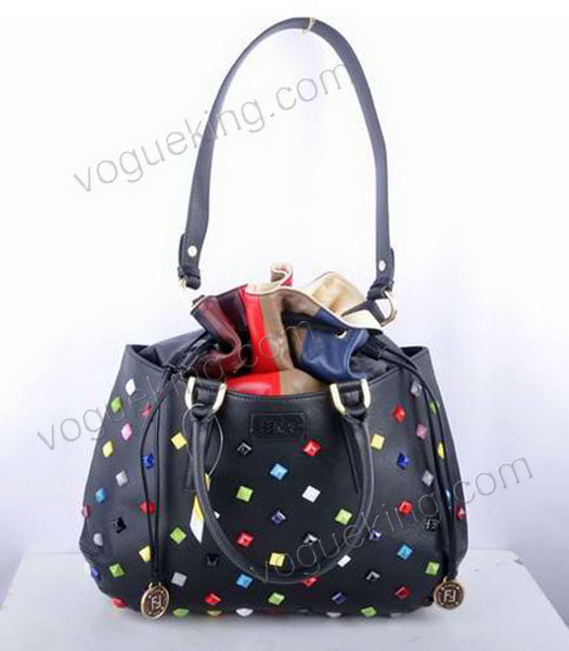 Fendi Large Black Jeweled Multicolor Leather Tote Bag-5