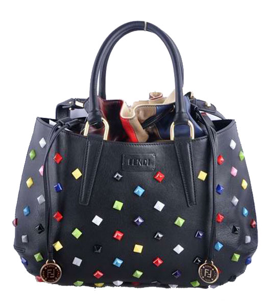Fendi Large Black Jeweled Multicolor Leather Tote Bag