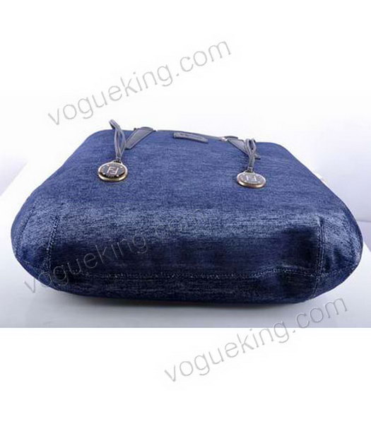 Fendi Large Blue Denim With Black Leather Tote Bag-3