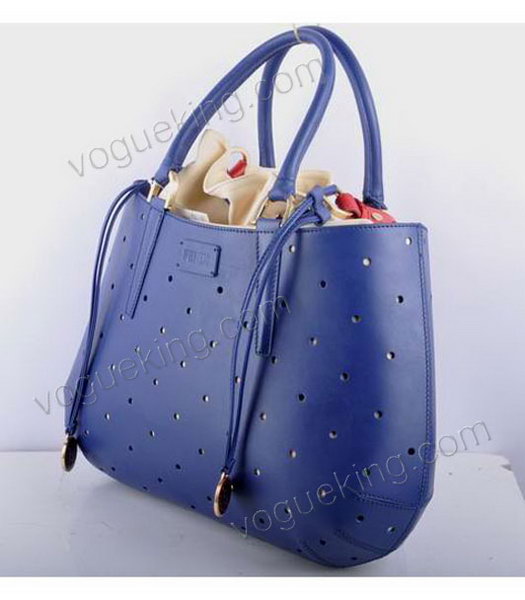 Fendi Large Blue Perforate Leather Tote Bag-1