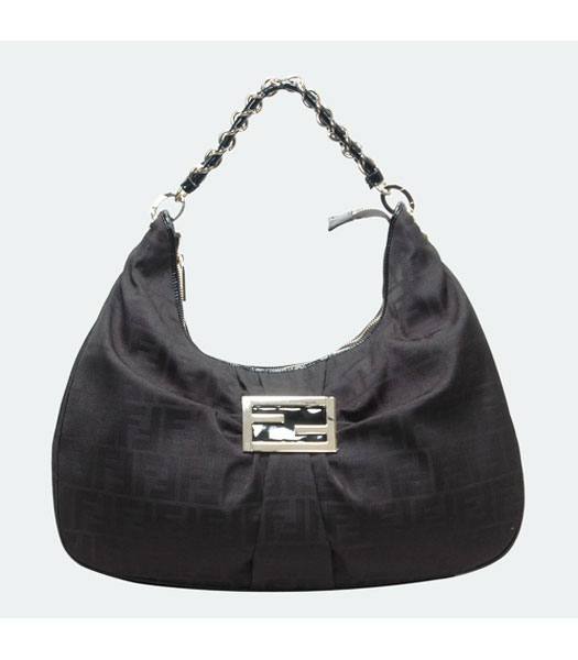 Fendi Large F Canvas Tote Bag with Black Leather Trim