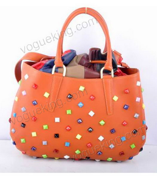 Fendi Large Orange Jeweled Multicolor Leather Tote Bag-1
