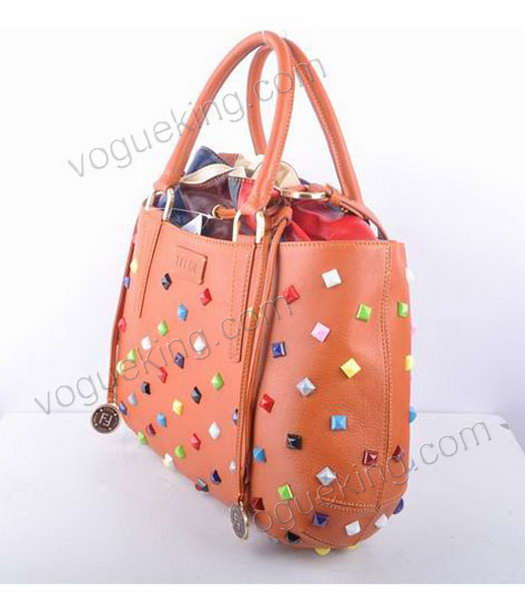 Fendi Large Orange Jeweled Multicolor Leather Tote Bag-2