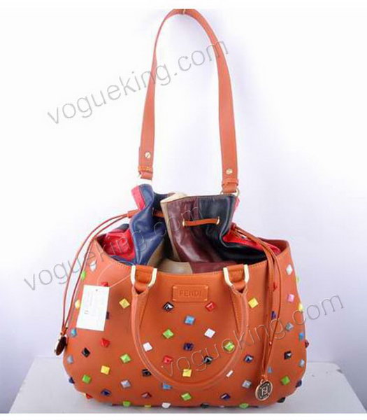 Fendi Large Orange Jeweled Multicolor Leather Tote Bag-5