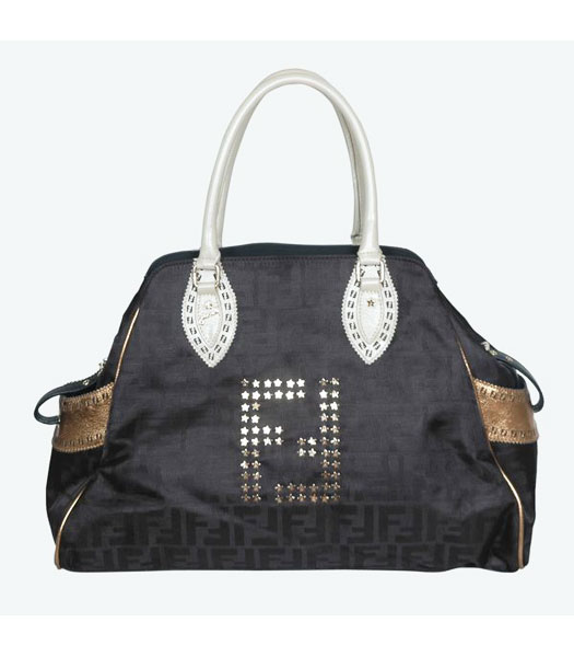 Fendi Large Studded Black Tote Bag with Bronze Leather