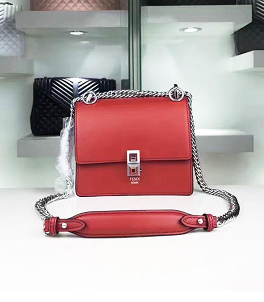 Fendi Latest Red Leather Chains Shoulder Bag
