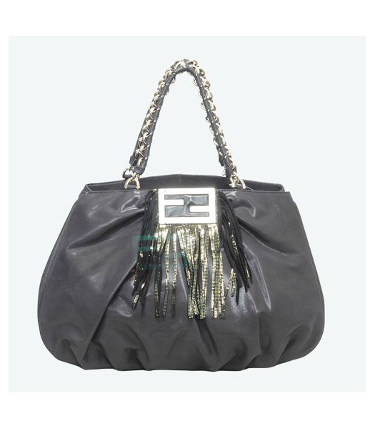 Fendi Leather Tote Bag Black with Black Tassel