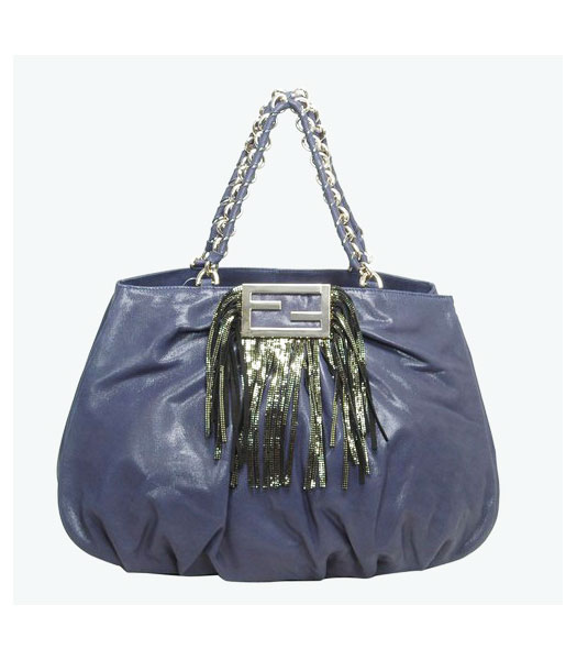 Fendi Leather Tote Bag Blue with Blue Tassel