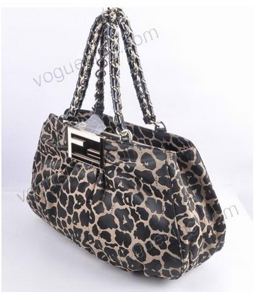 Fendi Leopard Fabric with Black Patent Leather Tote Bag-1