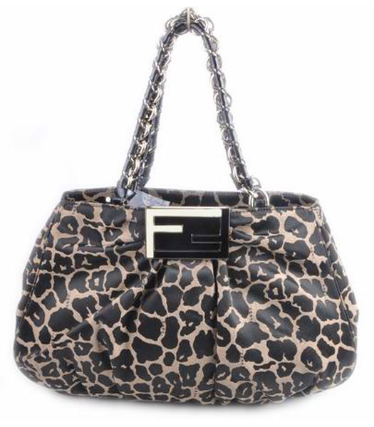 Fendi Leopard Fabric with Black Patent Leather Tote Bag