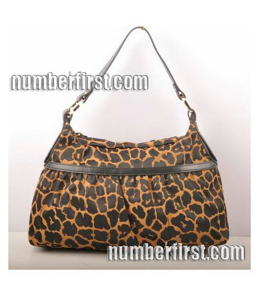 Fendi Leopard Print Fabric with Black Leather Handbag -1-1