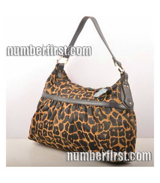 Fendi Leopard Print Fabric with Black Leather Handbag -1-3