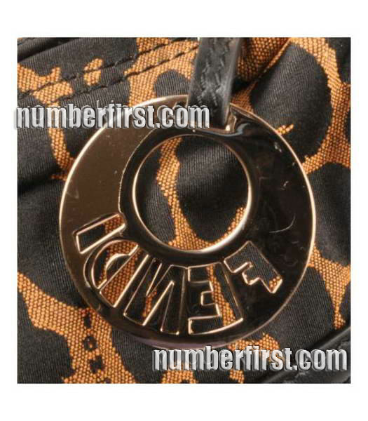 Fendi Leopard Print Fabric with Black Leather Handbag -1-4