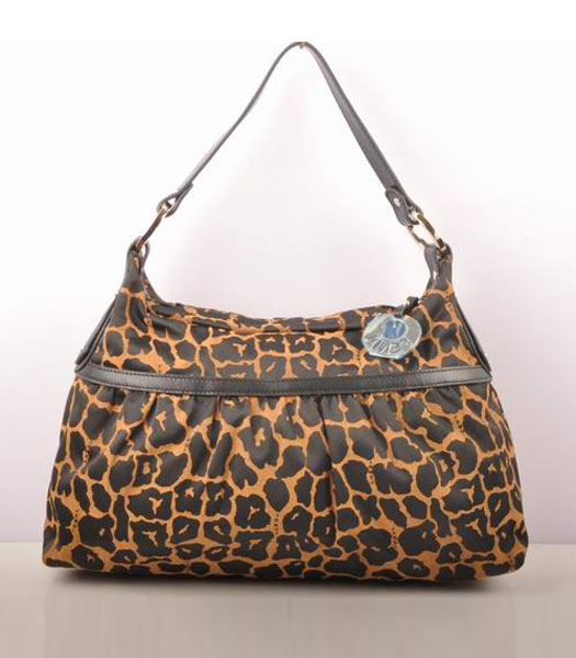 Fendi Leopard Print Fabric with Black Leather Handbag -1