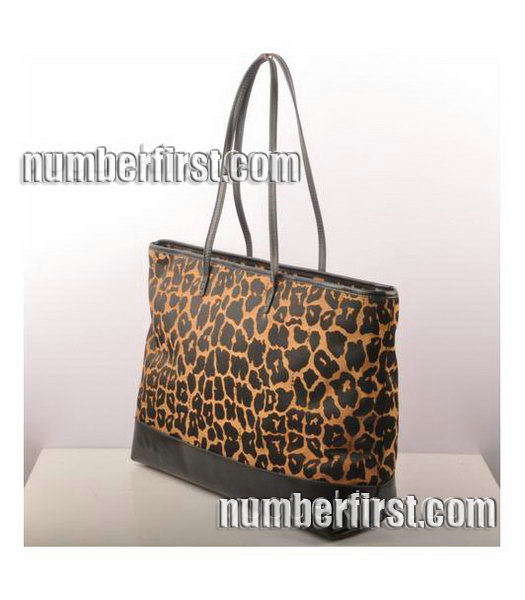Fendi Leopard Print Fabric with Black Leather Shoulder Bag Black -1