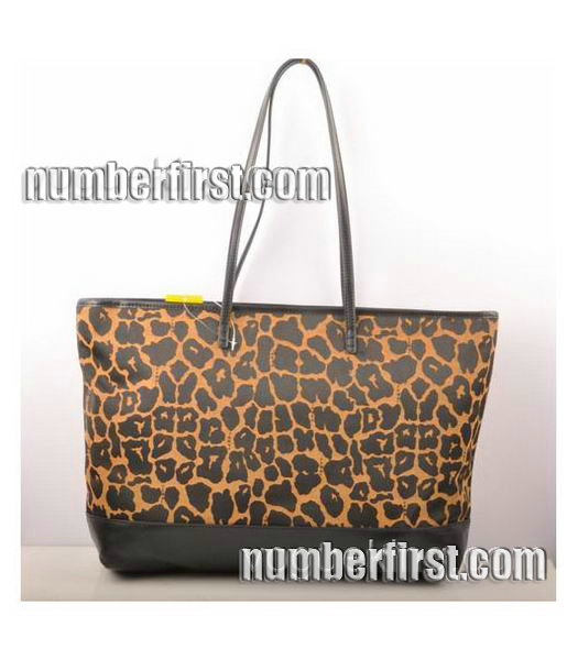 Fendi Leopard Print Fabric with Black Leather Shoulder Bag Black -2