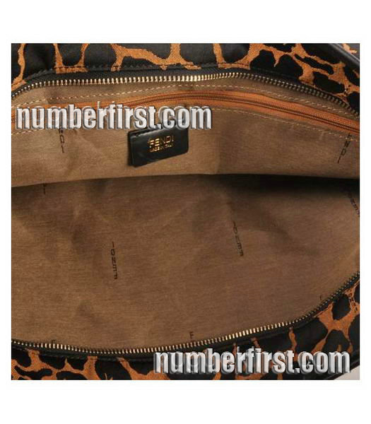 Fendi Leopard Print Fabric with Black Leather Shoulder Bag Black -4