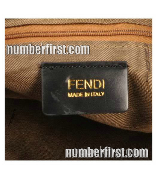 Fendi Leopard Print Fabric with Black Leather Shoulder Bag Black -5