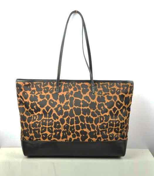 Fendi Leopard Print Fabric with Black Leather Shoulder Bag Black 