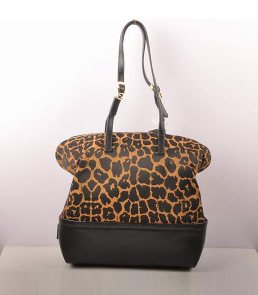 Fendi Leopard Print Fabric with Black Leather Small Handbag