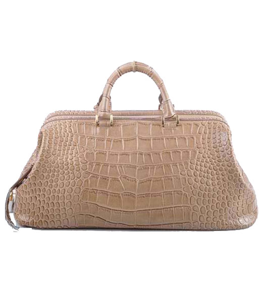 Fendi Long Frame Tote Bag With Apricot Croc Veins Leather