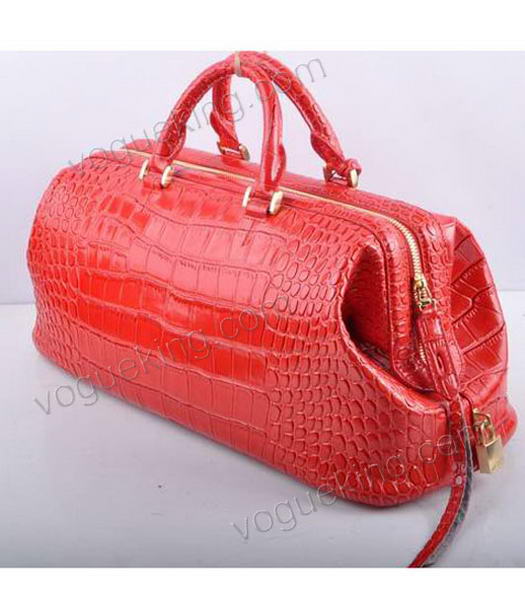 Fendi Long Frame Tote Bag With Red Croc Veins Leather-1