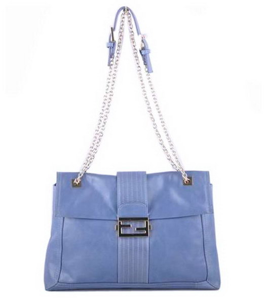 Fendi Maxi Baguette Shoulder Bag Blue Oil Leather