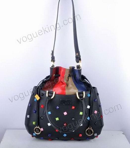 Fendi Medium Black Jeweled Multicolor Leather Tote Bag-3