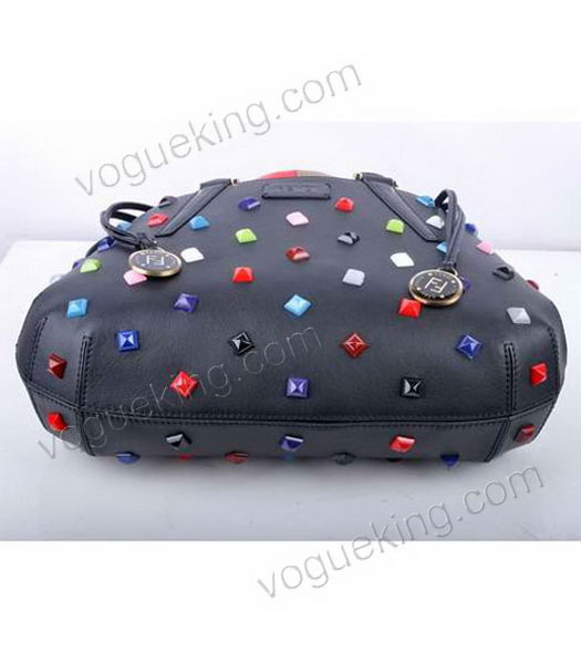Fendi Medium Black Jeweled Multicolor Leather Tote Bag-4