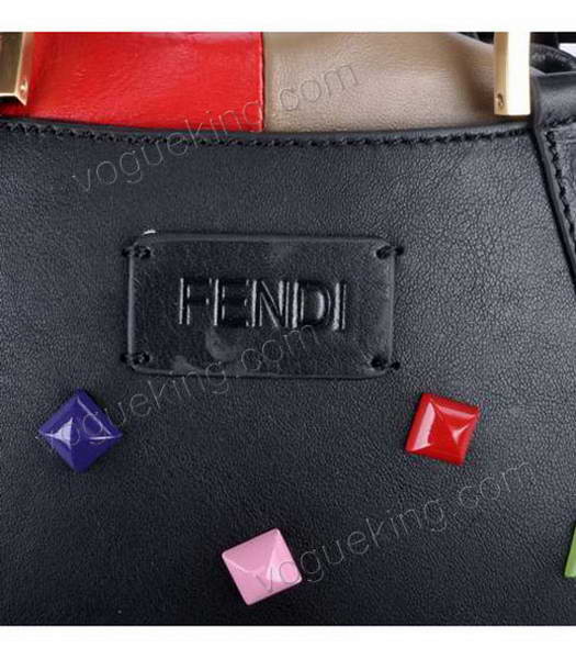 Fendi Medium Black Jeweled Multicolor Leather Tote Bag-5
