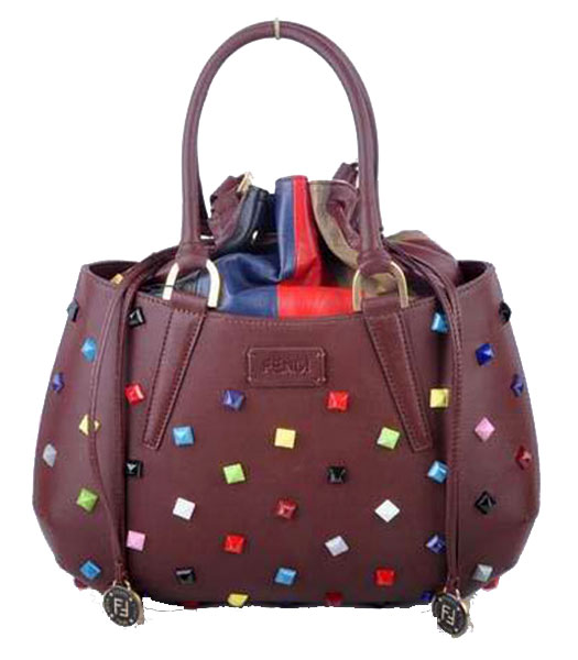 Fendi Medium Coffee Jeweled Multicolor Leather Tote Bag