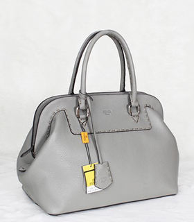 Fendi Medium Khaki Litchi Pattern Leather Tote Bag