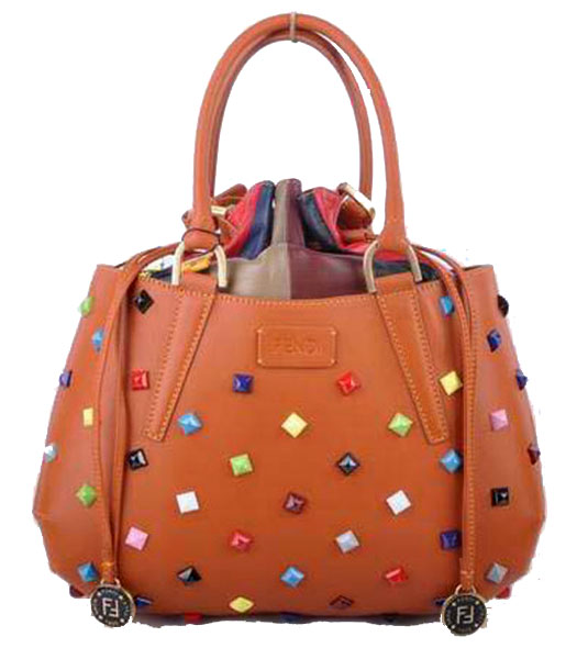 Fendi Medium Orange Jeweled Multicolor Leather Tote Bag