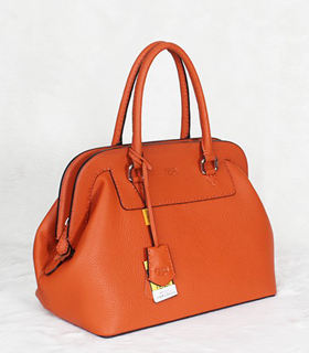 Fendi Medium Orange Litchi Pattern Leather Tote Bag