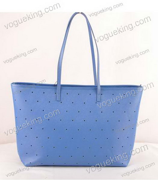 Fendi Medium Shopping Bag Blue Calfskin Leather Covered By Holes-2